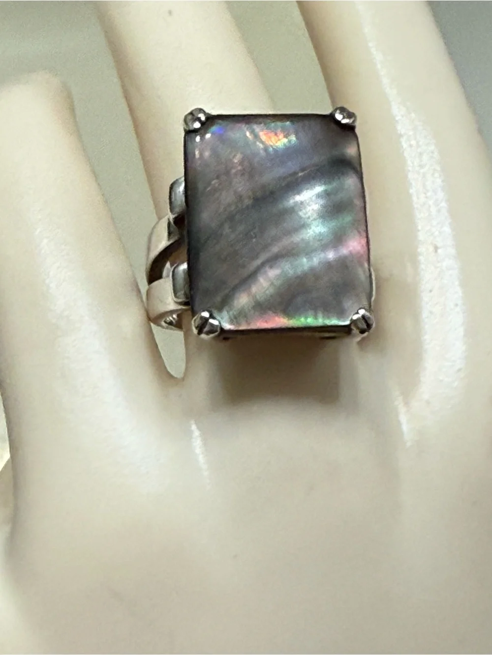 Vintage Abalone Sterling Silver Ring Size 7.25 Split Shank